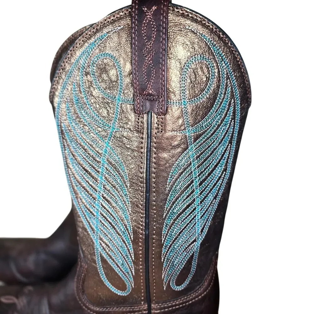 Ariat Womens Round up Yukon Brown Bronze Double Welt Square toe Cowboy Boots 6.5